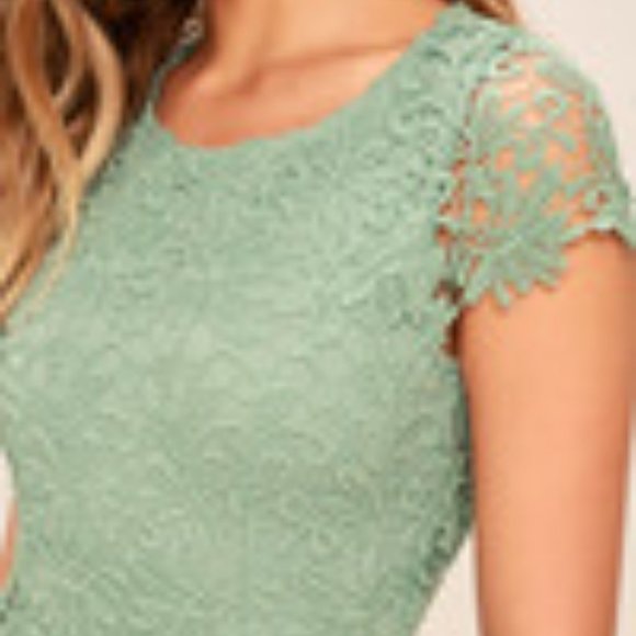 Backless Sage Green Lace Dress - Picture 5 of 8